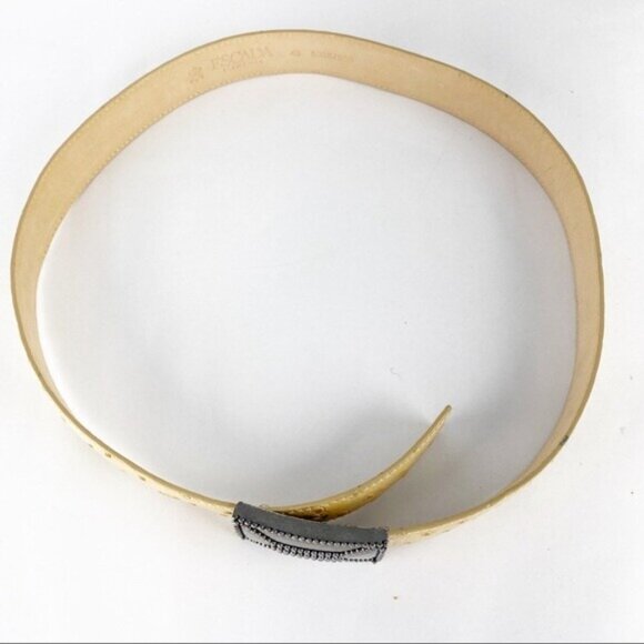 Escada Womens Belt Size Small Tan Ostrich Full Quill Leather Rectangular Buckle main image 7